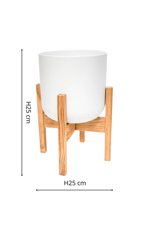 Elegant Indoor Plant Pot with Wooden Stand in White