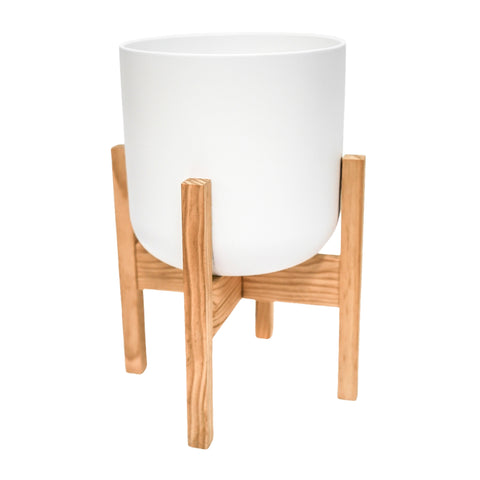 Elegant Indoor Plant Pot with Wooden Stand in White
