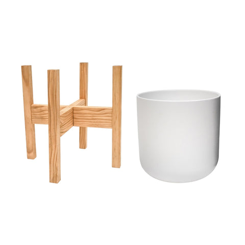 Elegant Indoor Plant Pot with Wooden Stand in White