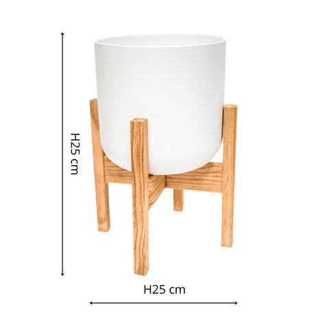 Elegant Indoor Plant Pot with Wooden Stand in White