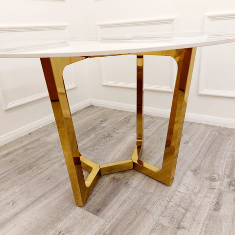 Freya Gold Dining Table with  120 CM Round Sintered Stone Top