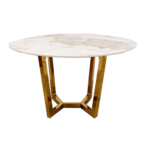 Freya Gold Dining Table with  120 CM Round Sintered Stone Top