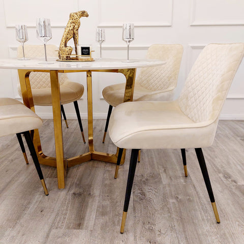 Freya Gold Dining Table with  120 CM Round Sintered Stone Top