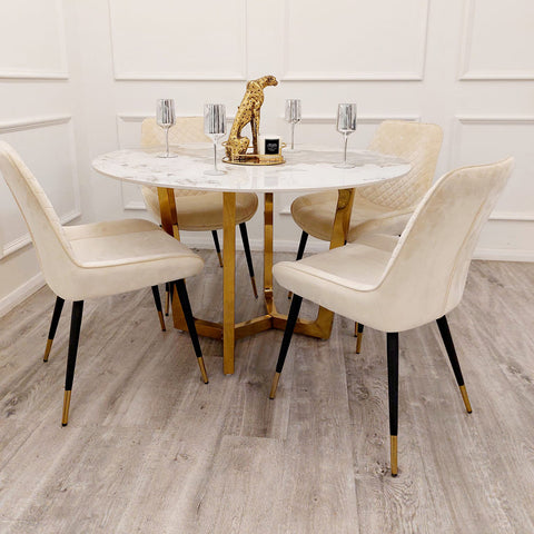 Freya Gold Dining Table with  120 CM Round Sintered Stone Top