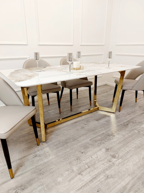 Freya Gold Dining Table with 180 CM Sintered Stone Top