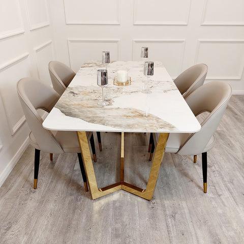 Freya Gold Dining Table with 180 CM Sintered Stone Top