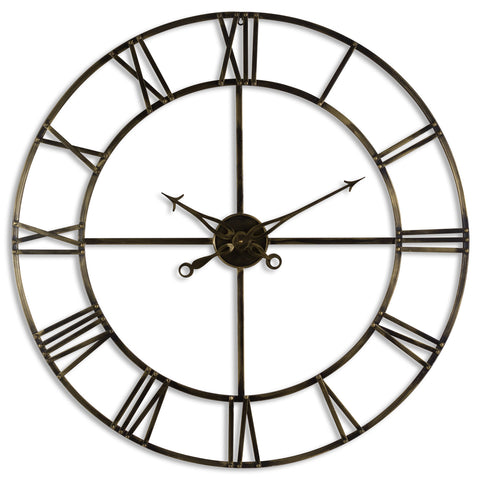 Vintage Inspired Wall Clock with Brass Finish and Elegant Skeleton Design