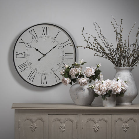 Large Antique-style Embossed Station Clock with Roman Numerals in White