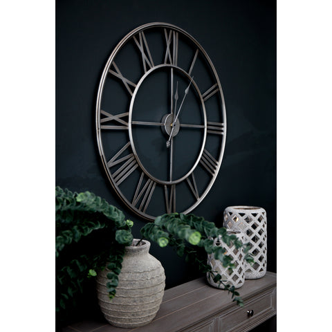 Unique Metalwork Wall Clock with Silver Skeleton Frame