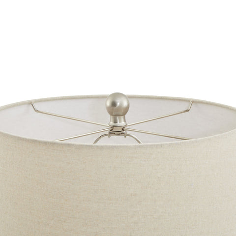 Cream Hue and Natural Linen Shade Lamp with Elegant Lattice Base Design