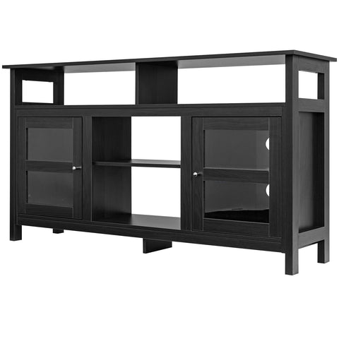 Vintage Multi-Use TV Stand with Double Storage Transparent Cabinet Doors