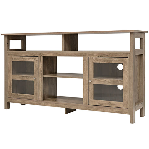 Vintage Multi-Use TV Stand with Double Storage Transparent Cabinet Doors