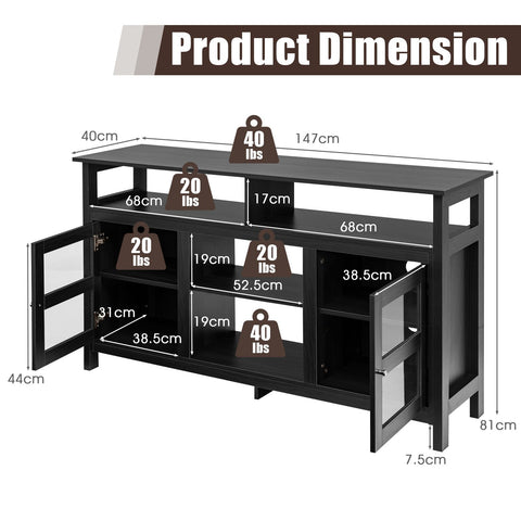 Vintage Multi-Use TV Stand with Double Storage Transparent Cabinet Doors