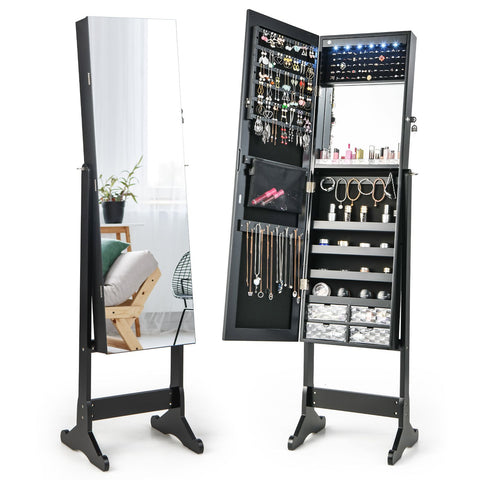 Edgeless Standing Jewellery Mirror with Storages, Internal Mirror, LED and Lock