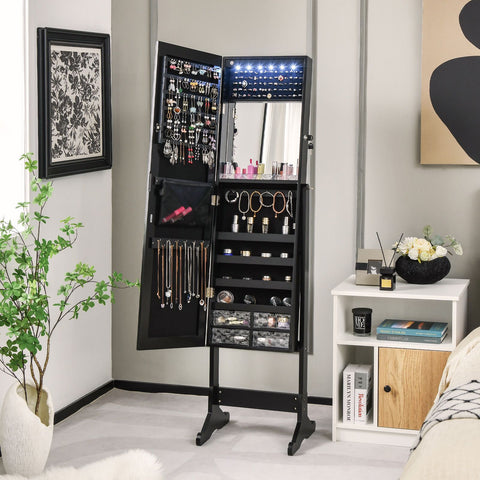 Edgeless Standing Jewellery Mirror with Storages, Internal Mirror, LED and Lock