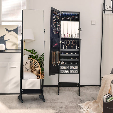 Edgeless Standing Jewellery Mirror with Storages, Internal Mirror, LED and Lock