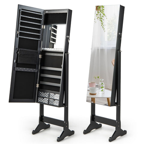 Edgeless Standing Jewellery Mirror with Storages, Internal Mirror, LED and Lock