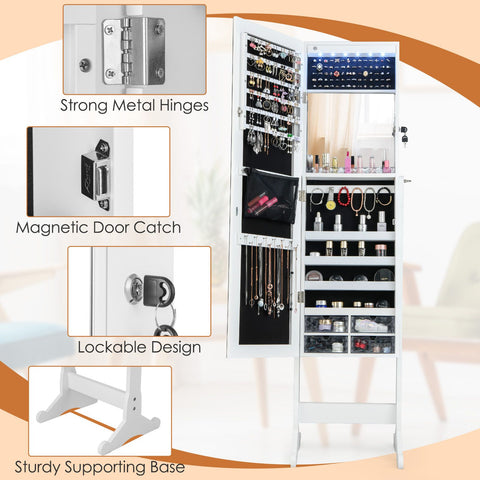 Edgeless Standing Jewellery Mirror with Storages, Internal Mirror, LED and Lock