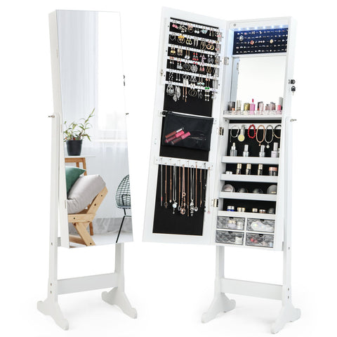 Edgeless Standing Jewellery Mirror with Storages, Internal Mirror, LED and Lock