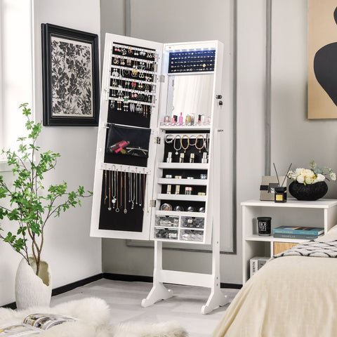 Edgeless Standing Jewellery Mirror with Storages, Internal Mirror, LED and Lock
