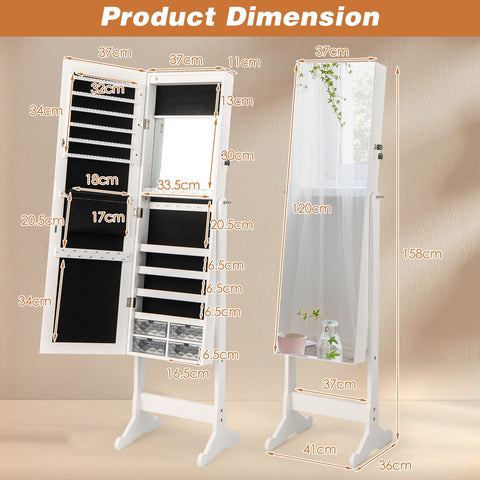 Edgeless Standing Jewellery Mirror with Storages, Internal Mirror, LED and Lock