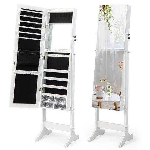 Edgeless Standing Jewellery Mirror with Storages, Internal Mirror, LED and Lock