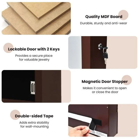 Practical Wall Mounted Jewellery Armoire with Lockable Feature Large Storage Capacity