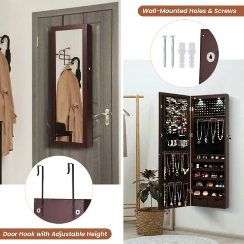Practical Wall Mounted Jewellery Armoire with Lockable Feature Large Storage Capacity