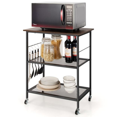 Multi-Use Storage Cart with Mesh Shelves and Ample Storage Space in Coffee