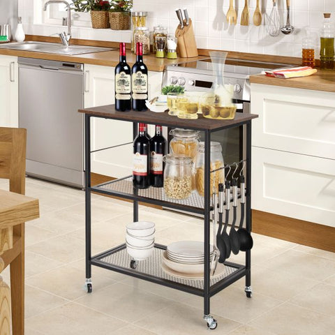 Multi-Use Storage Cart with Mesh Shelves and Ample Storage Space in Coffee