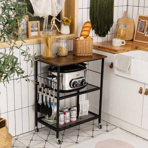 Multi-Use Storage Cart with Mesh Shelves and Ample Storage Space in Coffee