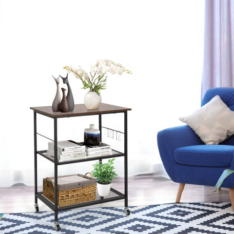 Multi-Use Storage Cart with Mesh Shelves and Ample Storage Space in Coffee