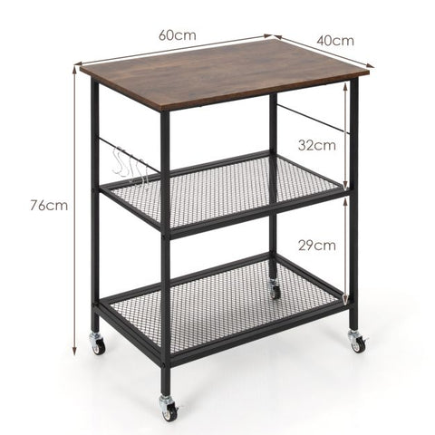 Multi-Use Storage Cart with Mesh Shelves and Ample Storage Space in Coffee