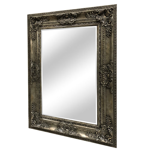 Stylish Rectangular Wall Mirror with Antique Wooden Frame