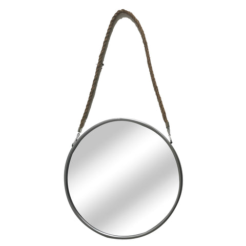 Circular Silver Wall Mirror with Hanging Rope