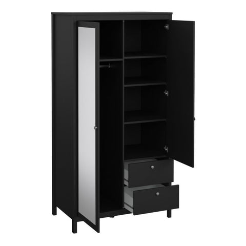 Simple and Minimalistic Hickory Oak Wardrobe with Mirrored Door and Metal Handles