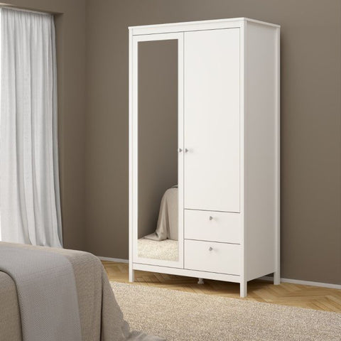 Simple and Minimalistic Hickory Oak Wardrobe with Mirrored Door and Metal Handles