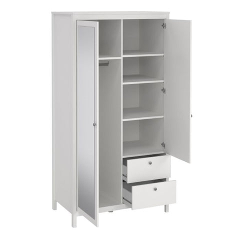 Simple and Minimalistic Hickory Oak Wardrobe with Mirrored Door and Metal Handles