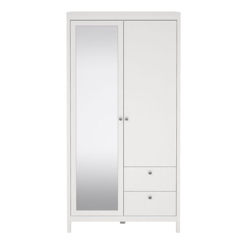 Simple and Minimalistic Hickory Oak Wardrobe with Mirrored Door and Metal Handles