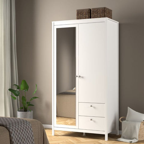 Simple and Minimalistic Hickory Oak Wardrobe with Mirrored Door and Metal Handles