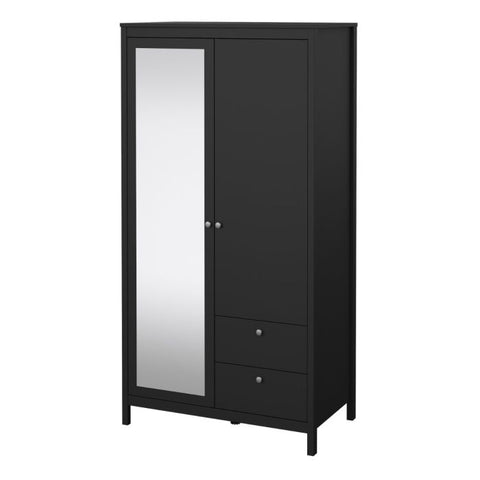 Simple and Minimalistic Hickory Oak Wardrobe with Mirrored Door and Metal Handles
