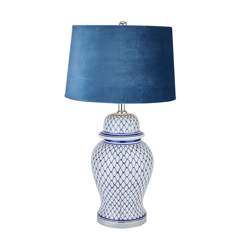 Stylish Ginger Shaped Table Lamp with Hand Painted Blue and White Glaze