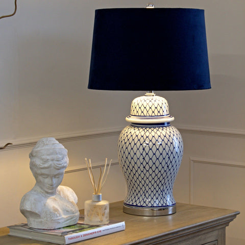 Stylish Ginger Shaped Table Lamp with Hand Painted Blue and White Glaze