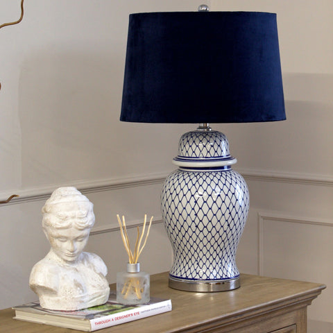 Stylish Ginger Shaped Table Lamp with Hand Painted Blue and White Glaze