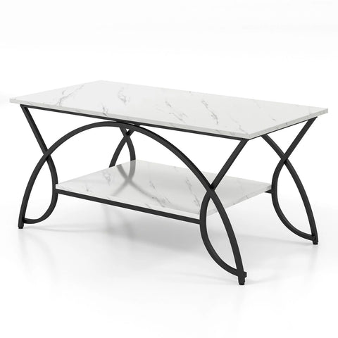 Stylish and Modern Faux Marble Coffee Table with Golden Frame and Ample Storage
