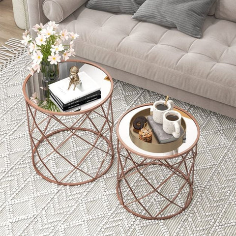 Versatile Side Table with Mirrored Top and Stylish Aesthetic Build in Rose Gold