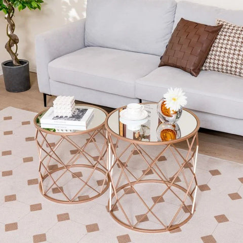 Versatile Side Table with Mirrored Top and Stylish Aesthetic Build in Rose Gold