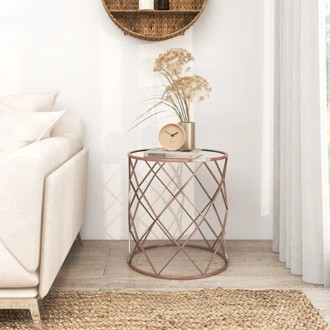 Versatile Side Table with Mirrored Top and Stylish Aesthetic Build in Rose Gold