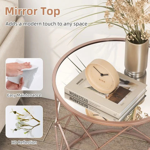 Versatile Side Table with Mirrored Top and Stylish Aesthetic Build in Rose Gold
