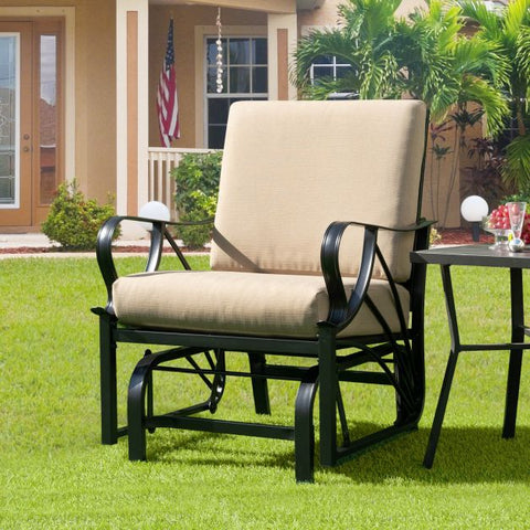 Indoor and Outdoor Armchair with Metal Frame and Cushion in Light Brown